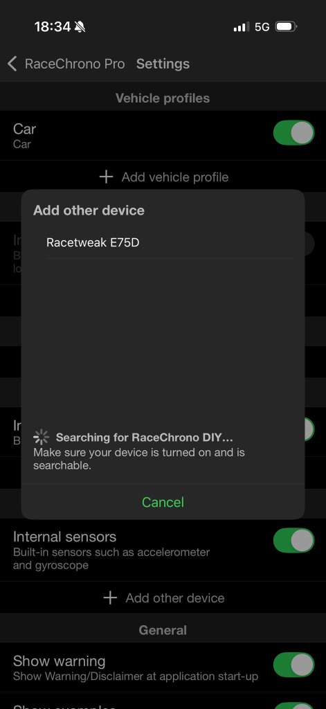 RaceChrono iOS Setup Step 5 - Select Device